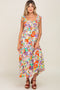 Ivory Floral Ruffle Strap Smocked Maternity Midi Dress