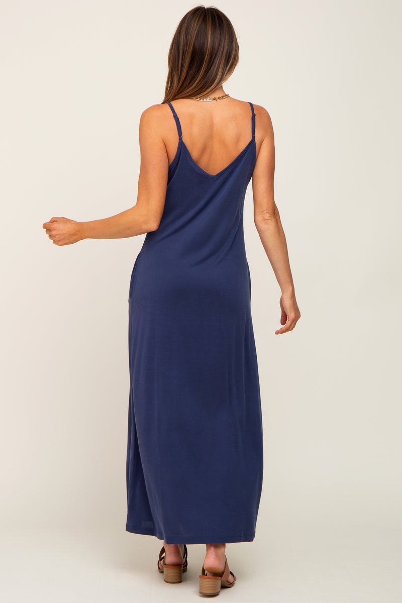 Blue V Neck Maxi Dress