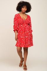 Red Floral 3/4 Sleeve Dress