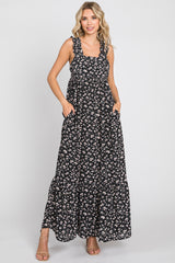 Black Floral Ruffle Trim Maternity Maxi Dress