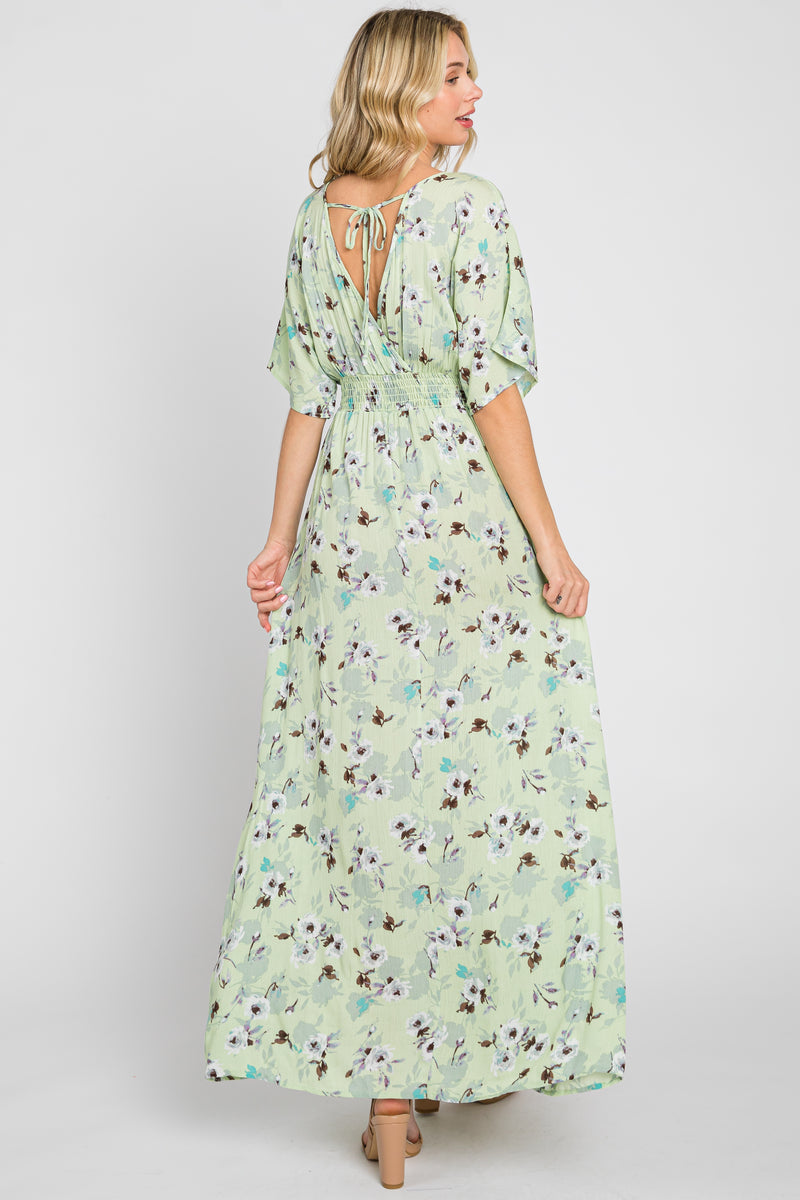Lime Floral Wrap VNeck Smocked Waist Maxi Dress PinkBlush