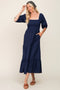 Navy Blue Square Neck Smocked Tiered Maxi Dress