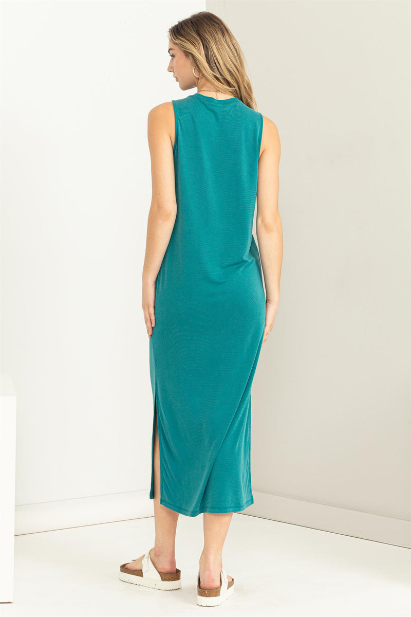 Teal Solid Cotton Midi Dress main image 1