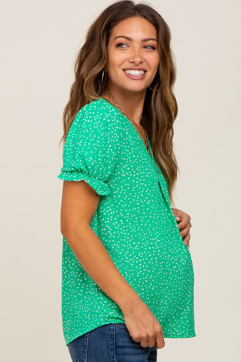 Green Dot Print Puff Sleeve Maternity Blouse PinkBlush