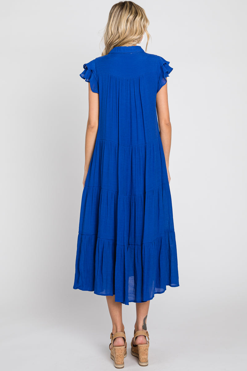 Henley Floral U Neck Flutter Shoulder Tiered Midi Dress