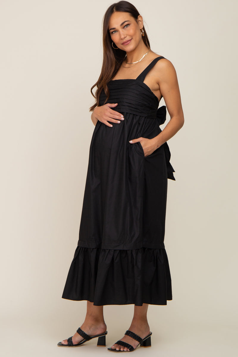 Black Pleated Back Tie Maternity Midi Dress – PinkBlush