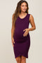 Plum Ruched Tulip Hem Maternity Dress