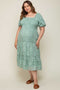 Mint Green Floral Textured Tiered Maternity Plus Midi Dress