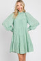 Sage Tiered Long Sleeve Ruffled Dress