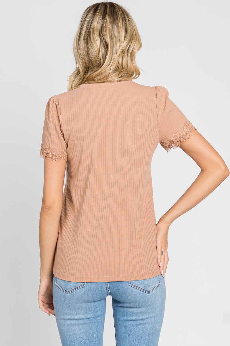 Color Patch Lace Trim Top