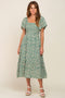 Light Olive Floral Smocked Midi Dress
