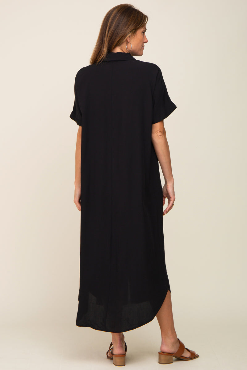 Black Button Down Midi Dress PinkBlush