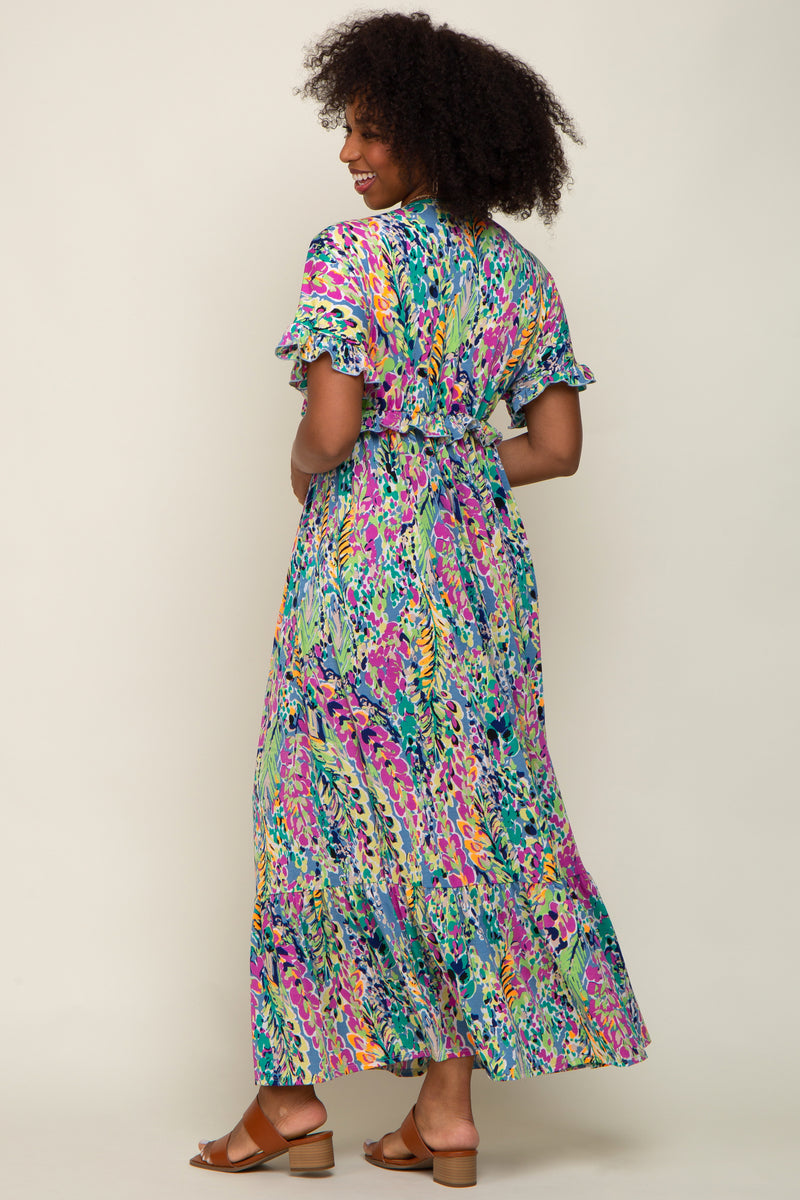 Blue Ruffle & Colorful Floral Dress Ensemble
