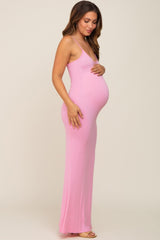 Pink Basic Maternity Maxi Dress