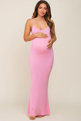 Pink Basic Maternity Maxi Dress