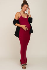 Burgundy Basic Maternity Maxi Dress