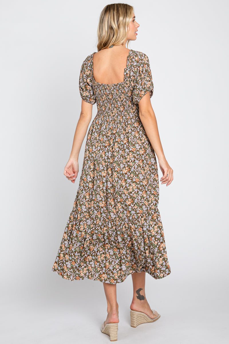 Orchid Pop Puff Sleeve Midi Resort Dress