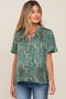 Green Printed Front Tie Puff Sleeve Maternity Blouse