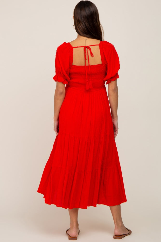 Libra Smocked Swiss Dot Slit Maxi Dress main image 1