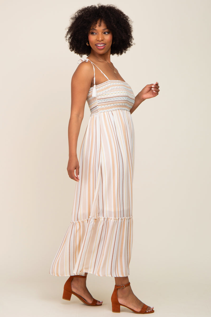 Tie Shoulder Smocked Maxi Dress