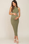 Olive Ribbed Back Cutout Fitted Maternity Midi Dress