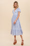 Dusty Blue Floral Print V Neck Maxi Dress