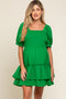 Green Puff Sleeve Ruffle Accent Maternity Dress