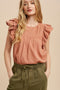Rust Pintucked Eyelet Flutter Sleeve Blouse
