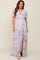 Lavender Floral Chiffon V-Neck Front Slit Short Sleeve Maternity Dress