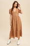 Mocha Button Front Eyelet Midi Dress