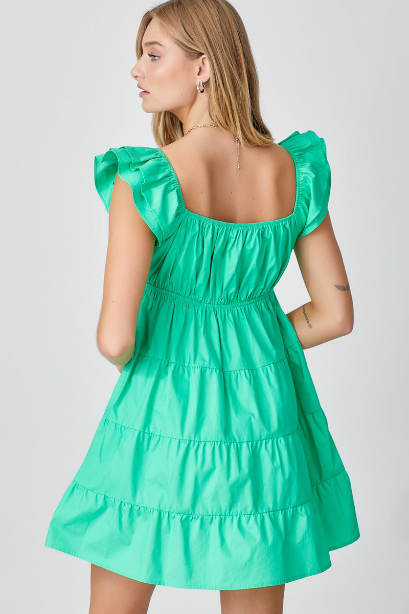 Kelly Green Deep V-Neck Tiered Mini Dress– PinkBlush