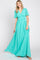Aqua Chiffon Wrap Front Short Sleeve Maxi Dress