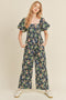 Navy Floral Floral Wide Leg Puff Sleeve Jumpsuit