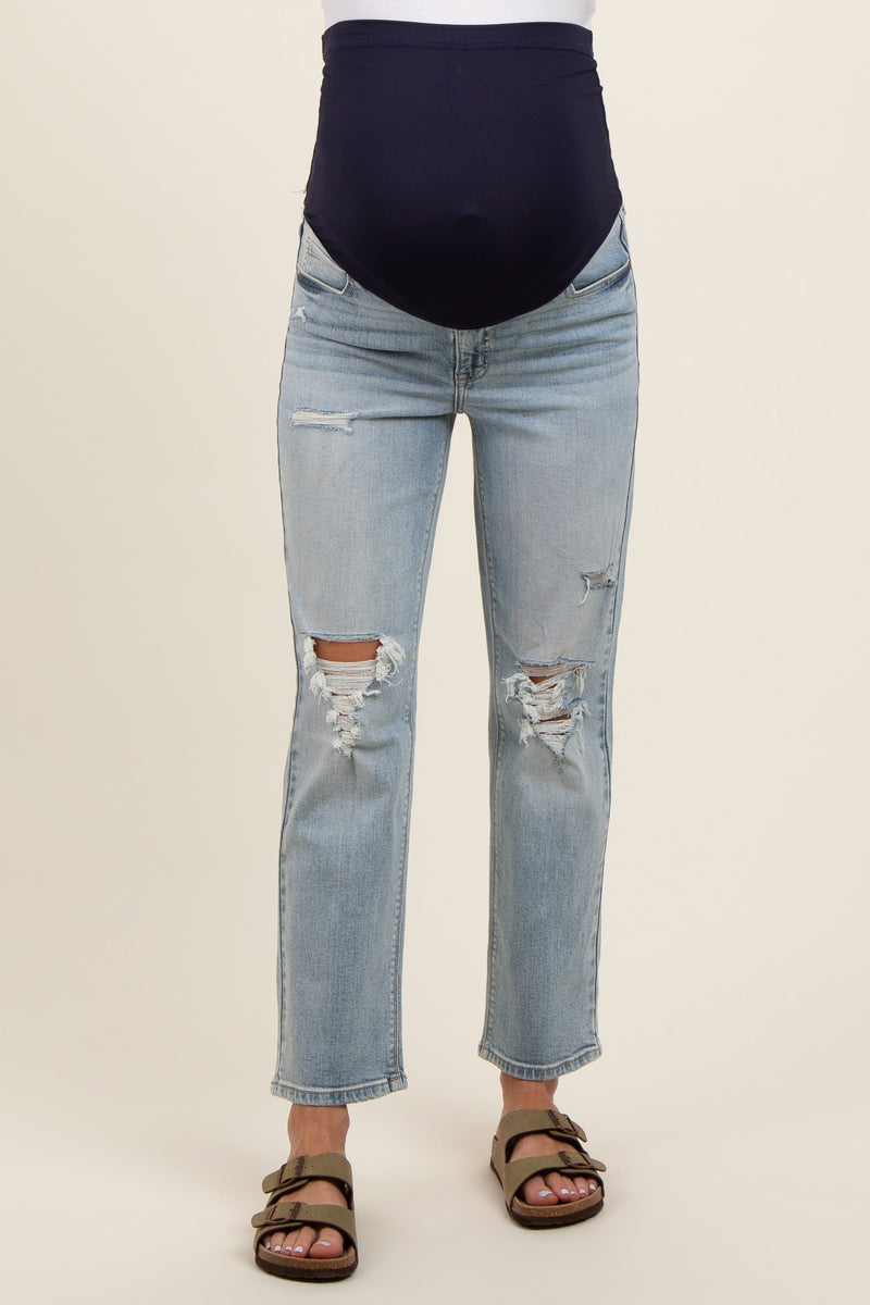 Ultra-Stretch Straight Leg Maternity Pants- Blue main image 0