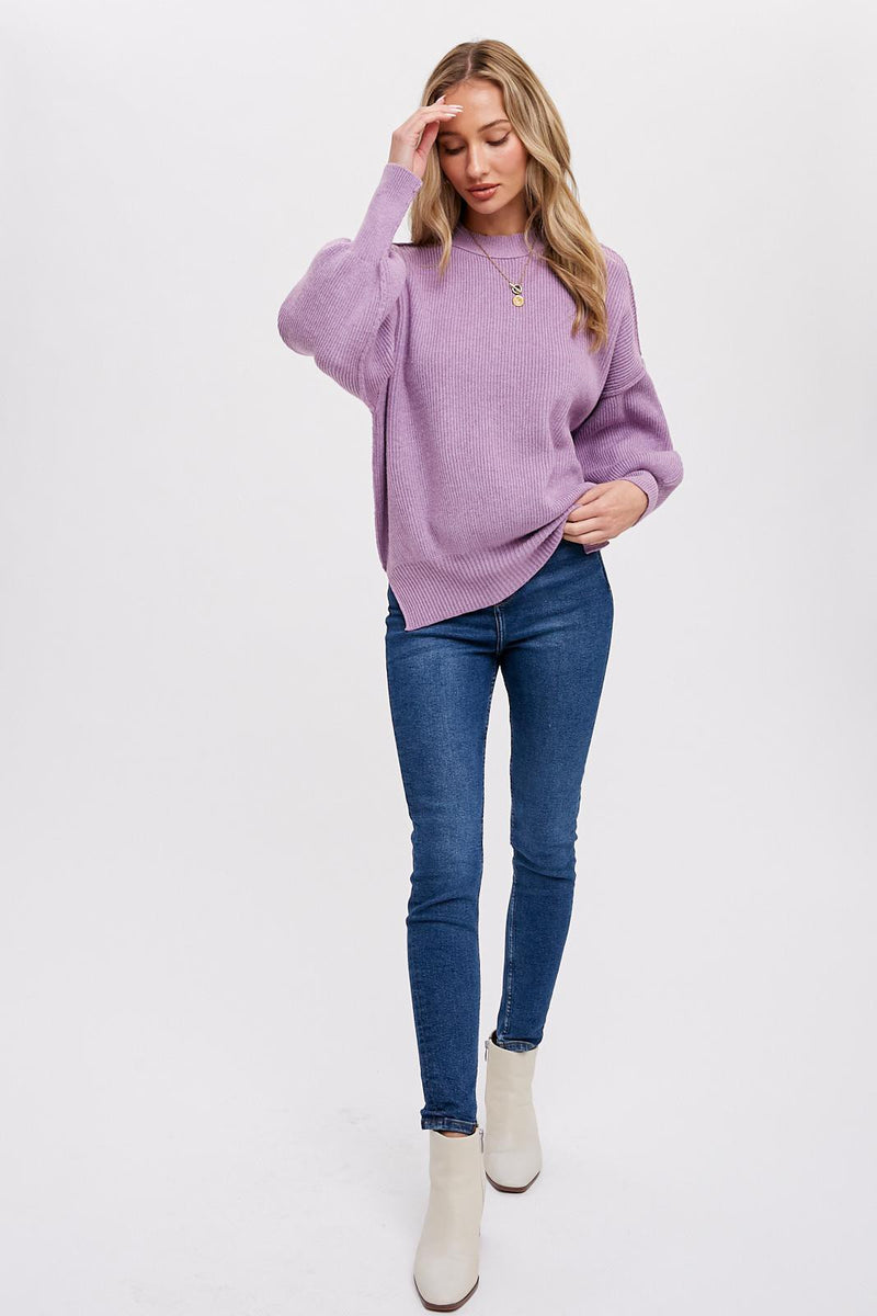 Pistache Embossed Arrow Knit Mock Neck Sweater - Light Pink main image 1