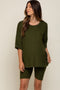 Olive Ribbed Biker Short Maternity Sleep Set