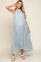 Light Blue Floral Embroidered Smocked Halter Maternity Midi Dress