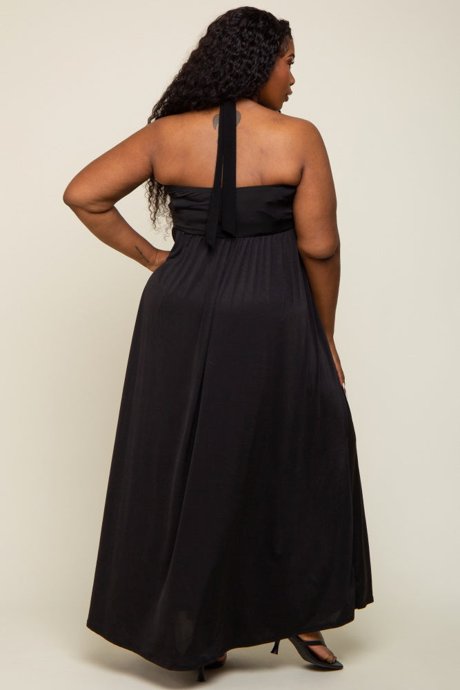 SLNY Black Red Floral Print Faux Halter Maxi Dress (PLUS SIZE)