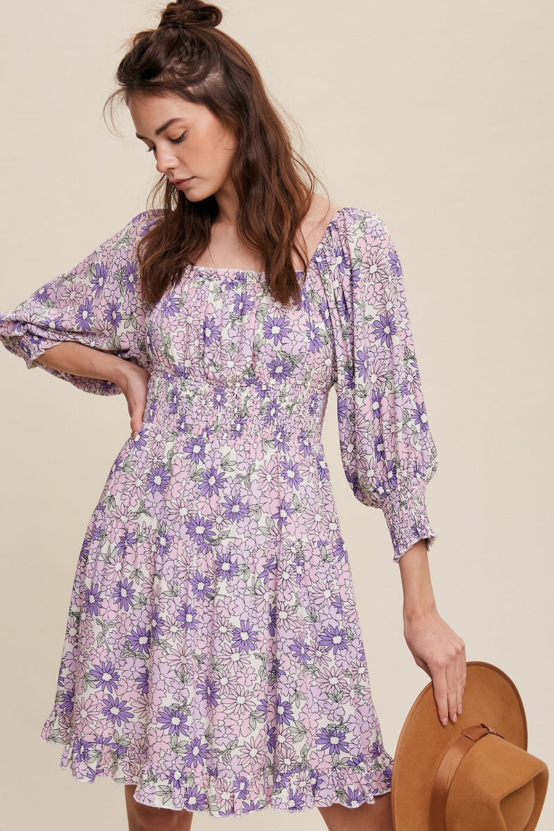 Women's Plus Size Lavender Square Neck Solid Flared Maxi Dress