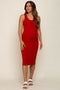 Red Ribbed Fitted Maternity Midi Dress