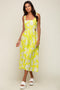 Lime Floral Sleeveless Side Cutout Midi Dress