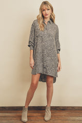 Grey Floral Button Up Long Sleeve Maternity Dress