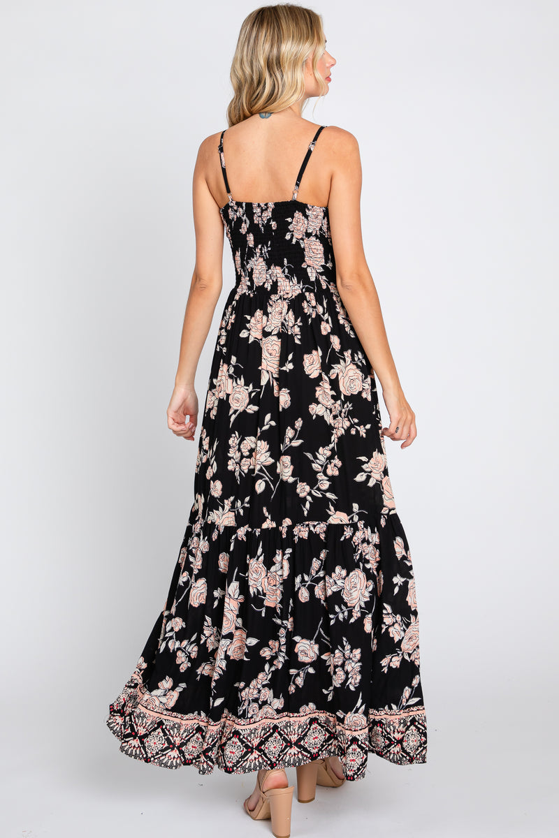 Collar Maxi Dress With Floral Border Print
