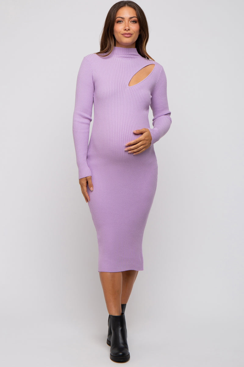 Lavender Cutout Fitted Maternity Knit Dress PinkBlush