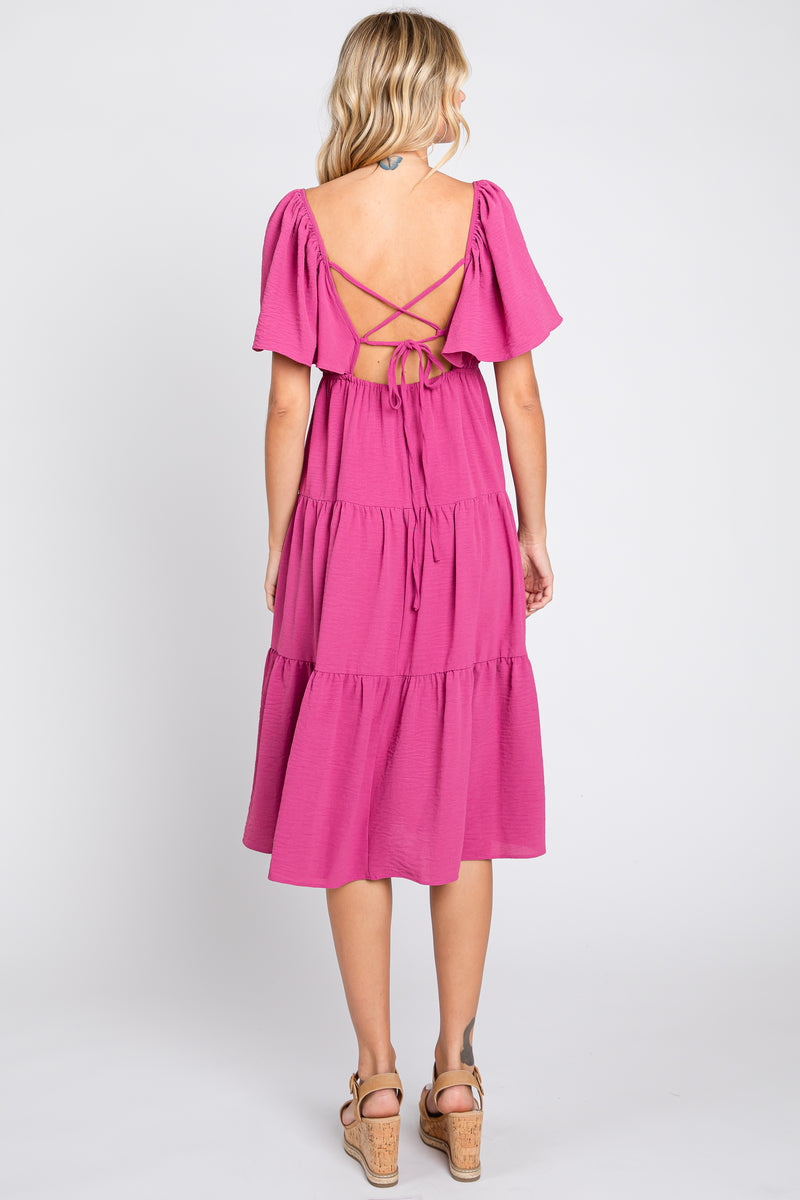 Kahlo Midi Dress - Magenta Red Rose