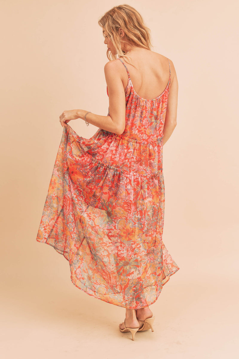 Red Floral Maxi Dress PinkBlush