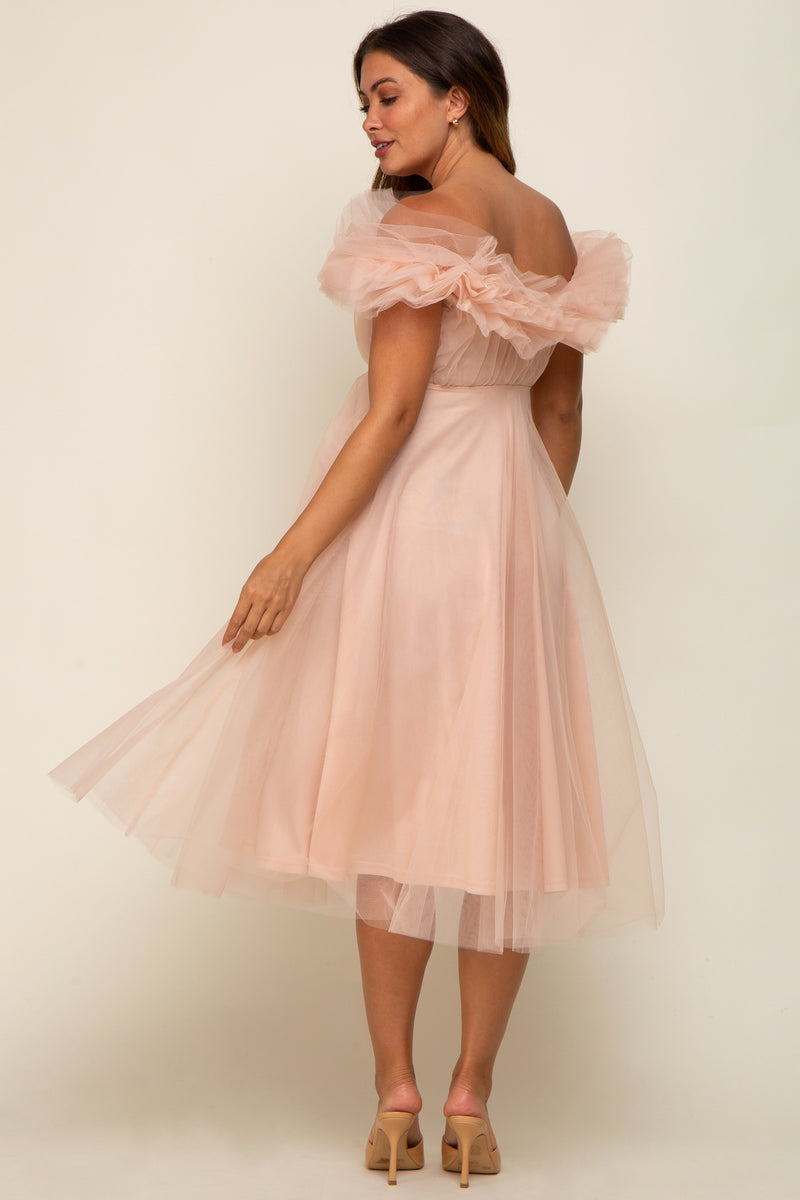 Pink Colorblock Stripe Shoulder Tie Maternity Midi Dress main image 0