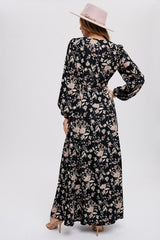 Black Floral Wrap Maxi Dress