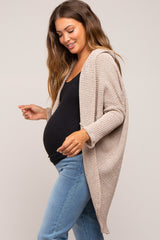 Beige Open Knit Dolman Sleeve Maternity Cardigan