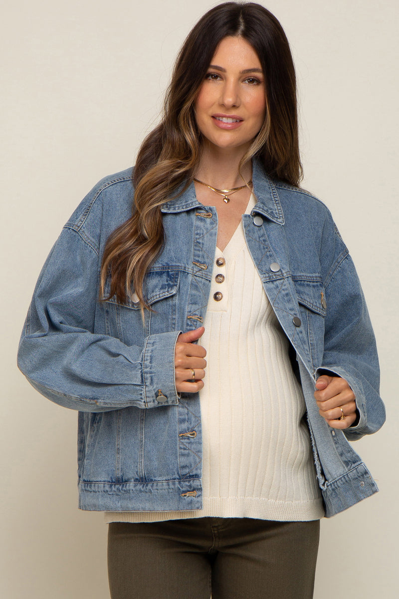 Light Blue Oversized Maternity Denim Jacket PinkBlush